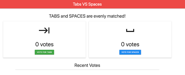 Screenshot der Abstimmungs-App für Tabs vs. Leerzeichen
