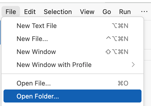 Cloud Shell Editor File menu with Open Folder selected