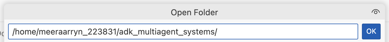 Open Folder dialog box with project path