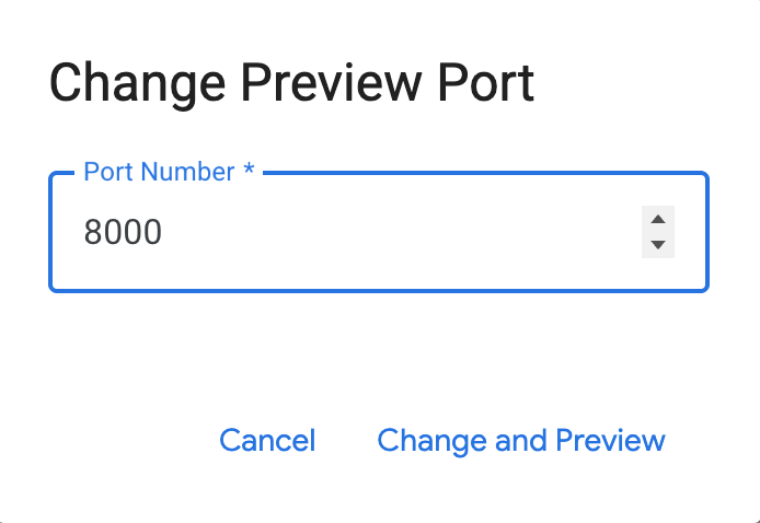 Change port pop-up box with 8000 entered in text box