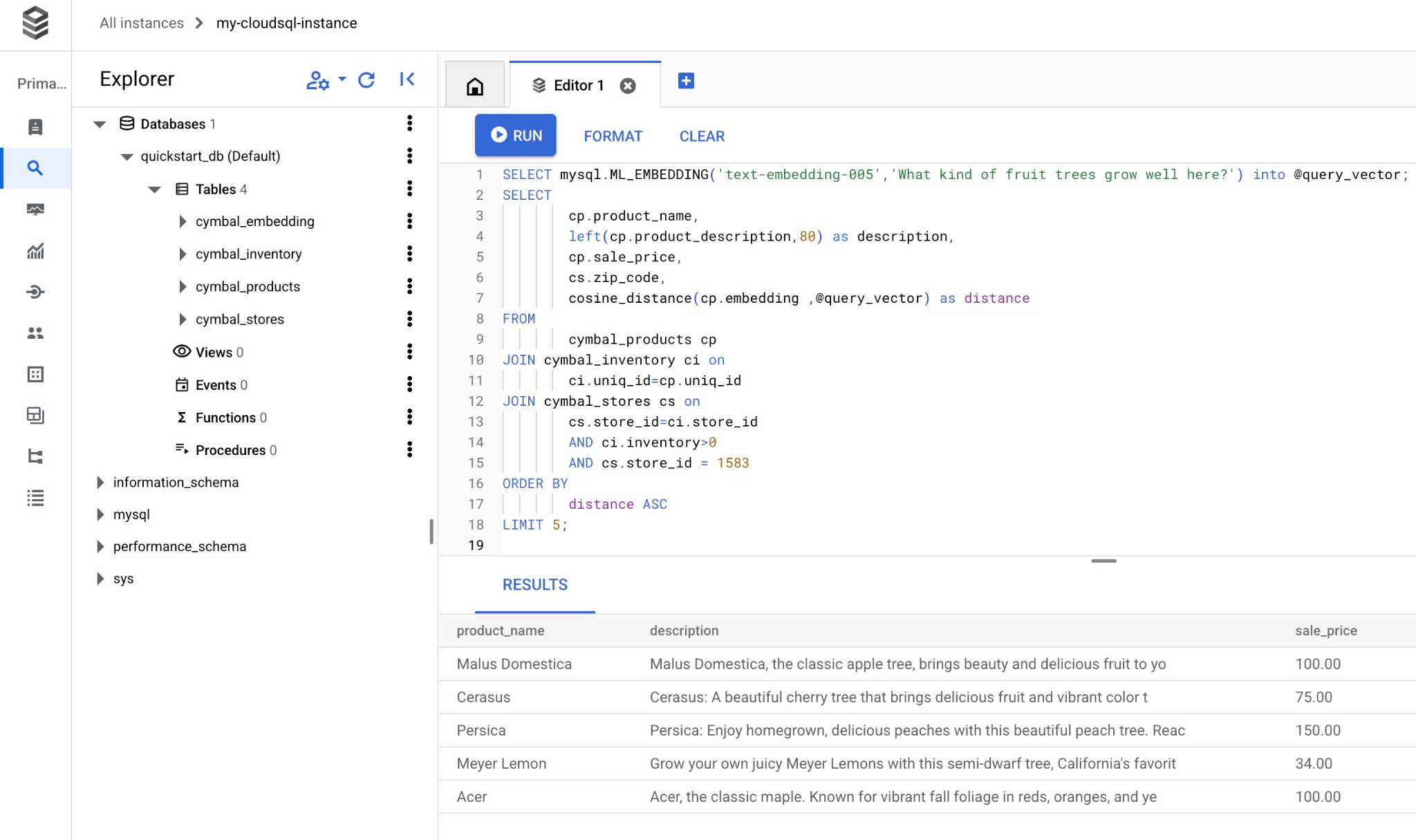 Running SQL query in Cloud SQL Studio