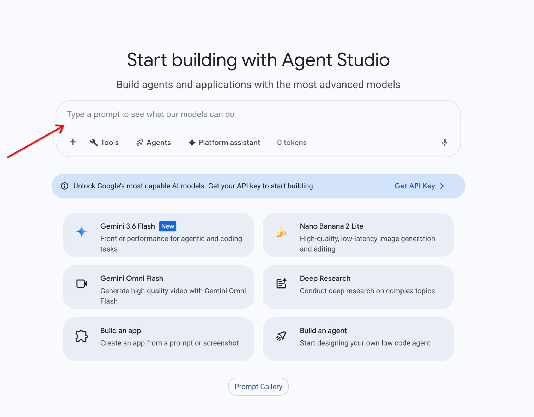 Entering prompt in Agent Platform Studio