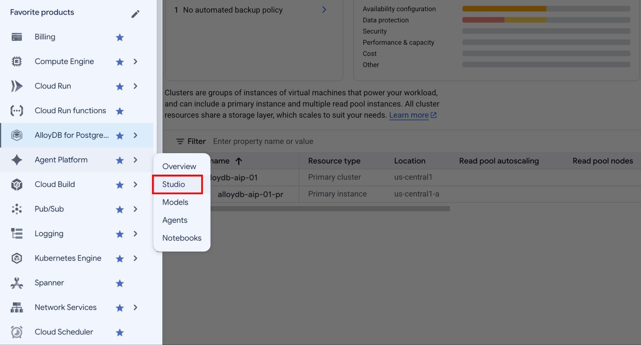 Agent Platform Studio navigation