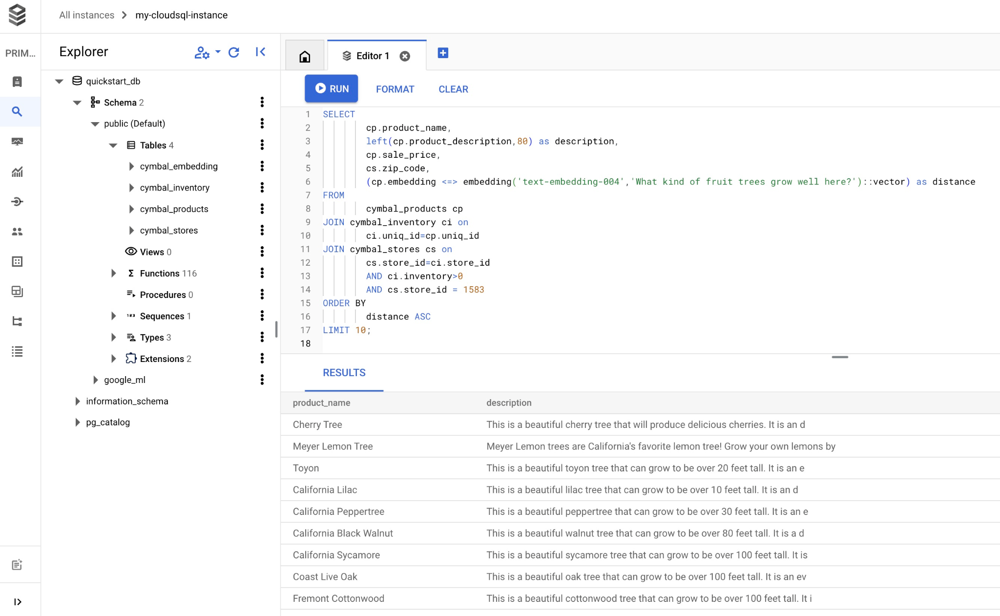 Running SQL query in Cloud SQL Studio